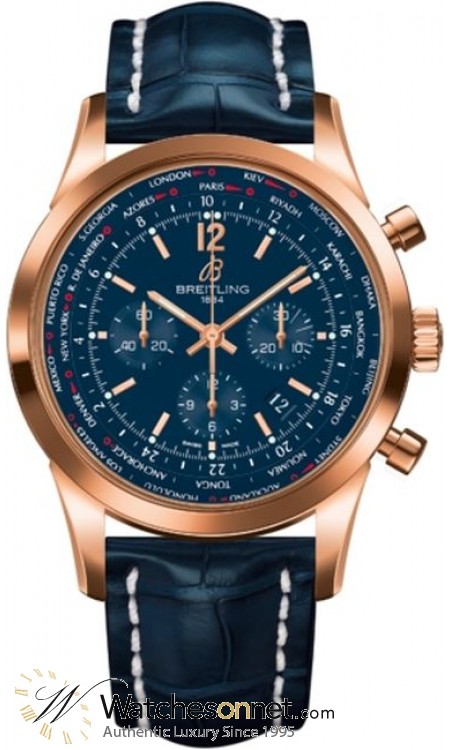 Breitling Transocean Chronograph Unitime  Chronograph Automatic Men's Watch, 18K Rose Gold, Blue Dial, RB0510V1.C880.747P