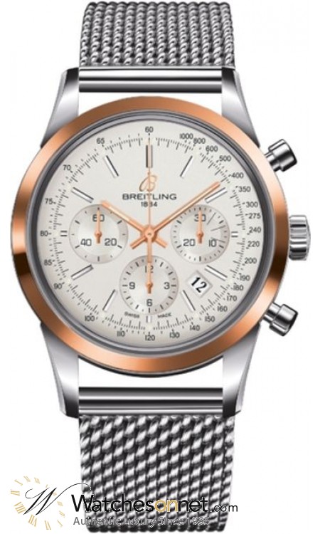 Breitling Transocean Chronograph  Automatic Men's Watch, Steel & 18K Rose Gold, Silver Dial, UB015212.G777.154A