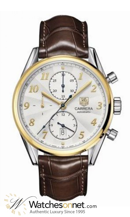 Tag Heuer Carrera  Chronograph Automatic Men's Watch, 18K Yellow Gold, Silver & Diamonds Dial, CAS2150.FC6291