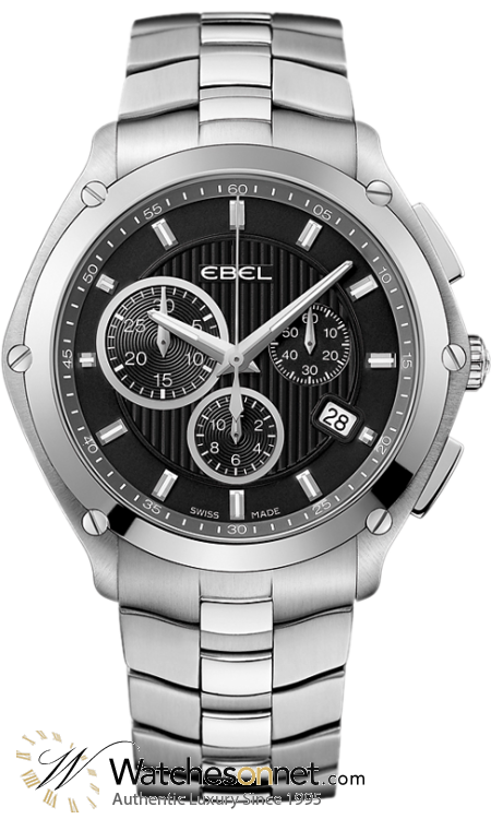 Ebel Classic Sport  Chronograph Quartz Men's Watch, Stainless Steel, Black Dial, 1216042
