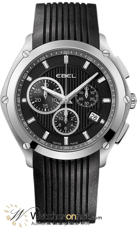 Ebel Classic Sport  Chronograph Quartz Men's Watch, Stainless Steel, Black Dial, 1216044