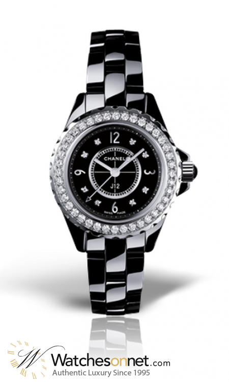 Chanel J12 Jewelry  Quartz Women's Watch, Ceramic, Black & Diamonds Dial, H2571