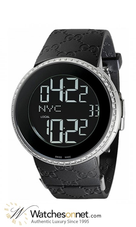 Gucci i-Gucci  Chronograph LCD Display Quartz Men's Watch, Stainless Steel, Black Dial, ya114211