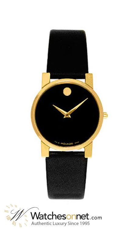 Movado Museum  Quartz Men's Watch, Gold Plated, Black Dial, 604228