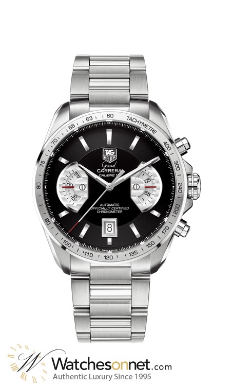 Tag Heuer Grand Carrera  Chronograph Automatic Men's Watch, Stainless Steel, Black Dial, CAV511A.BA0902