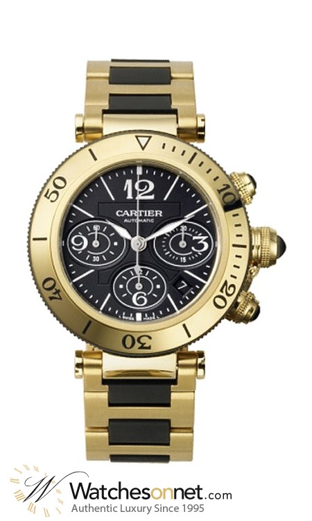 Cartier Pasha  Chronograph Automatic Men's Watch, 18K Yellow Gold, Black Dial, W301970M