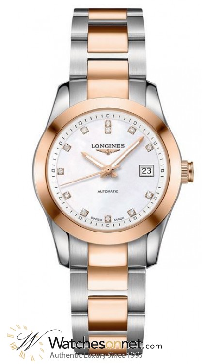 Longines Conquest  Automatic Women's Watch, 18K Rose Gold, Mother Of Pearl Dial, L2.285.5.87.7