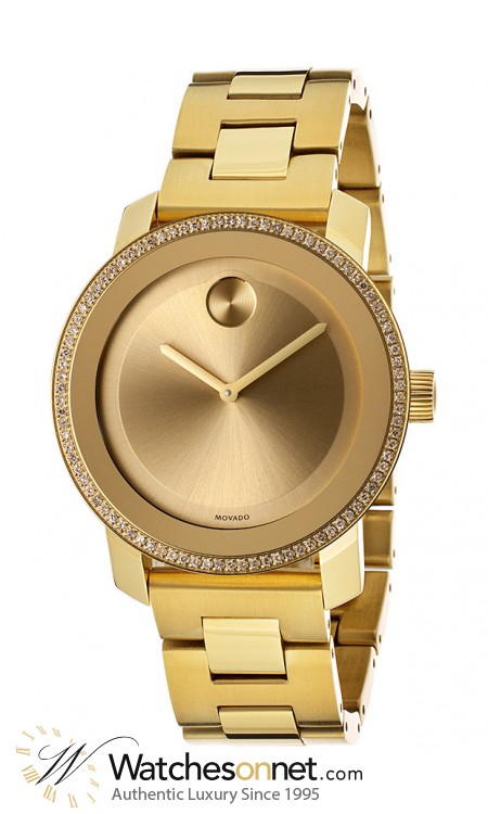 Movado Bold  Quartz Women's Watch, Gold Plated, Gold Dial, 3600150