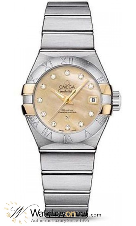 Omega Constellation  Automatic Women's Watch, Stainless Steel & Yellow Gold, Mother Of Pearl & Diamonds Dial, 123.20.27.20.57.003