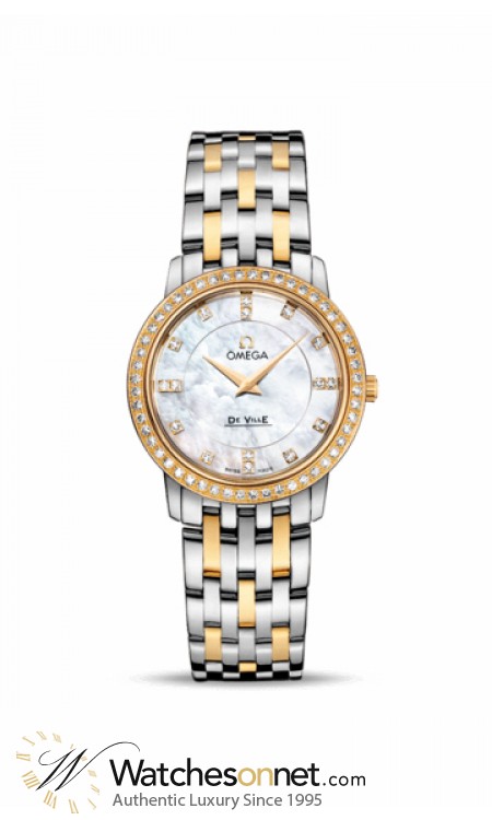 Omega De Ville  Quartz Women's Watch, 18K Yellow Gold, Mother Of Pearl & Diamonds Dial, 413.25.27.60.55.001
