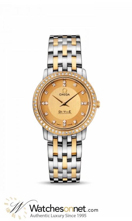 Omega De Ville  Quartz Women's Watch, 18K Yellow Gold, Champagne & Diamonds Dial, 413.25.27.60.58.001