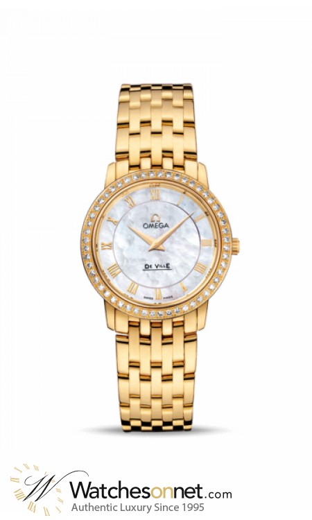 Omega De Ville  Quartz Women's Watch, 18K Yellow Gold, White Mother Of Pearl Dial, 413.55.27.60.05.001
