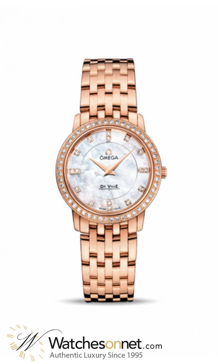 Omega De Ville  Quartz Women's Watch, 18K Rose Gold, Mother Of Pearl & Diamonds Dial, 413.55.27.60.55.002