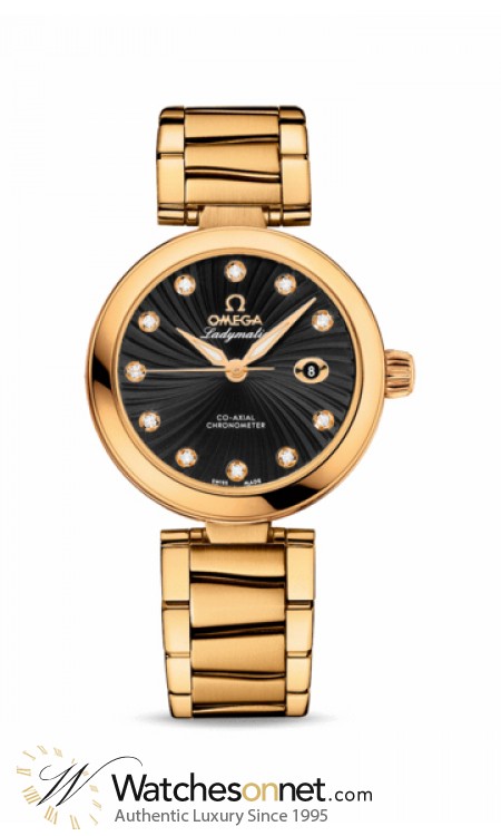 Omega De Ville Ladymatic  Automatic Women's Watch, 18K Yellow Gold, Black & Diamonds Dial, 425.60.34.20.51.002