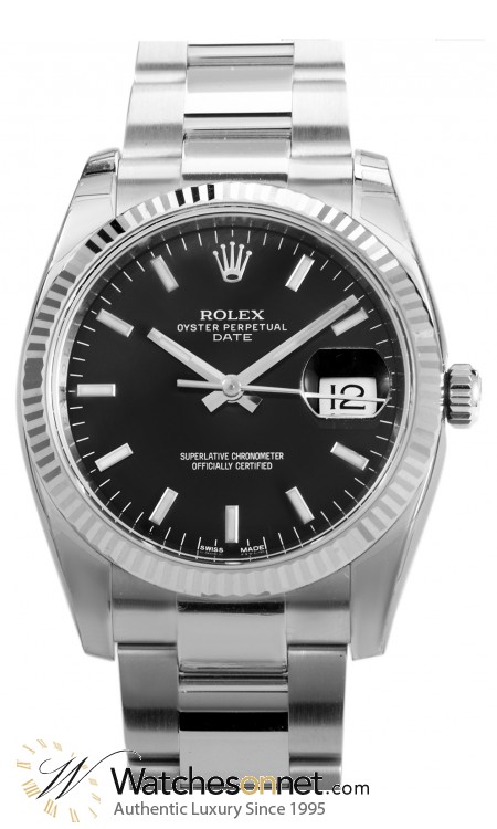 Rolex Date 34  Automatic Women's Watch, Stainless Steel, Black Dial, 115234-BLK