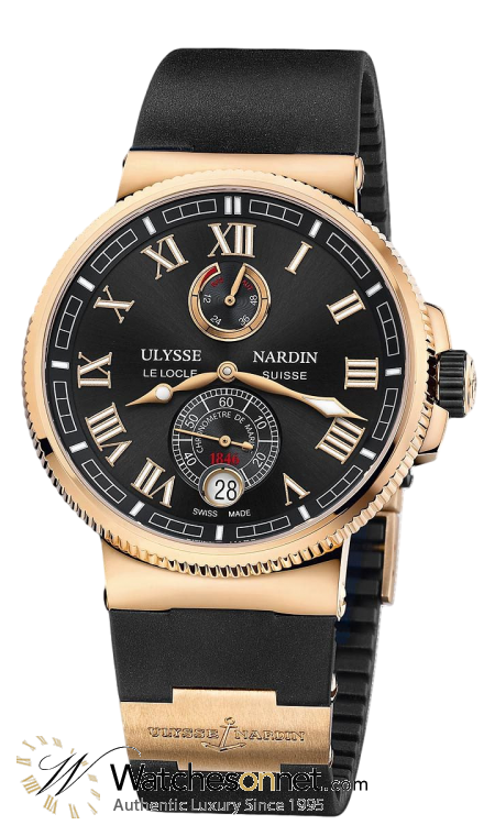 Ulysse Nardin Marine Chronometer  Automatic Men's Watch, 18K Rose Gold, Black Dial, 1186-126-3/42