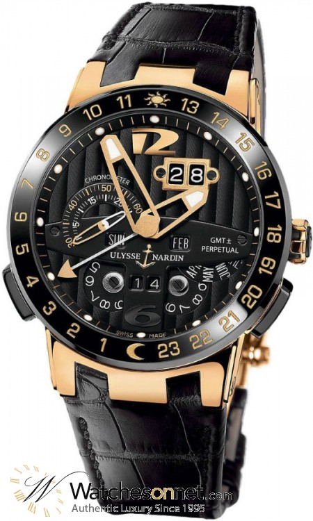 Ulysse Nardin Nifty / Functional  Automatic Men's Watch, Ceramic & Gold, Black Dial, 326-03