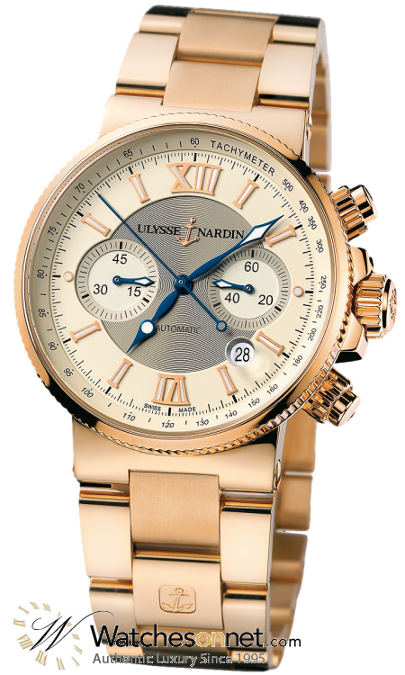 Ulysse Nardin Marine Chronometer  Automatic Men's Watch, 18K Rose Gold, Off White Dial, 356-66-8/354