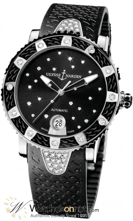 Ulysse Nardin Maxi Marine Diver  Automatic Women's Watch, Stainless Steel, Black & Diamonds Dial, 8103-101E-3C/22