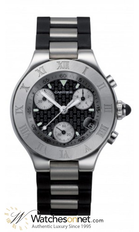 Cartier Must 21  Chronograph Quartz Men's Watch, Stainless Steel, Black Dial, W10198U2