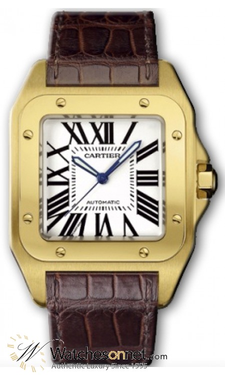 Cartier Santos 100  Automatic Men's Watch, 18K Yellow Gold, White Dial, W20071Y1
