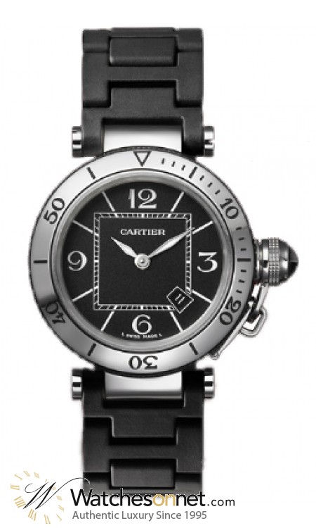 Cartier Pasha  Quartz Men's Watch, Stainless Steel, Black Dial, W3140003
