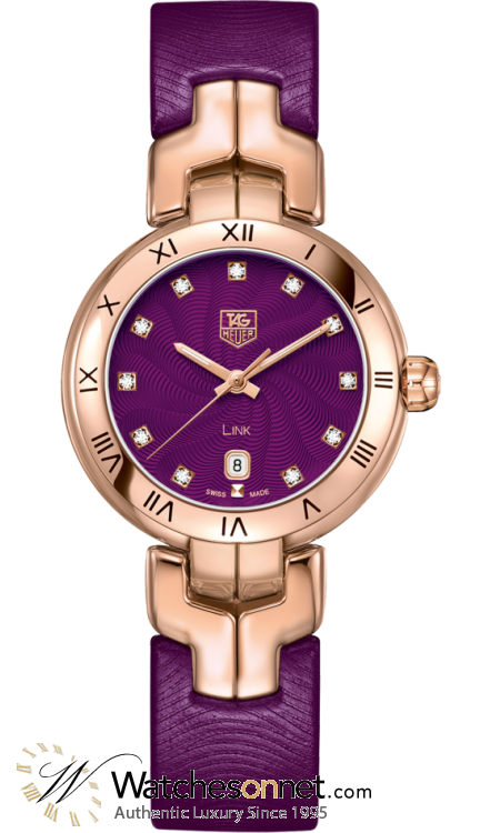 Tag Heuer Link  Quartz Women's Watch, 18K Rose Gold, Purple & Diamonds Dial, WAT1440.FC8183