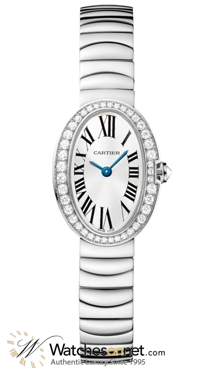 Cartier Baignoire  Quartz Women's Watch, 18K White Gold, Silver Dial, WB520025
