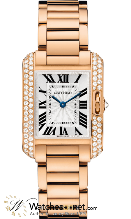 Cartier Tank Anglaise  Automatic Women's Watch, 18K Rose Gold, Silver Dial, WT100002