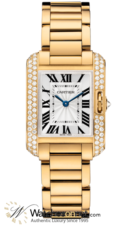 Cartier Tank Anglaise  Automatic Women's Watch, 18K Yellow Gold, Silver Dial, WT100005