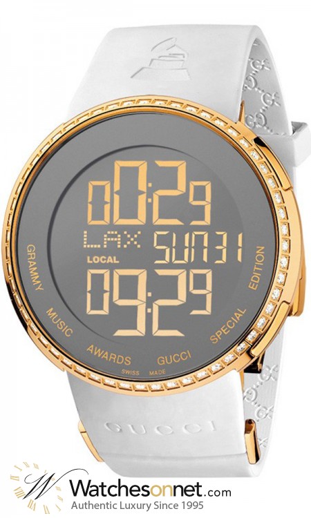 Gucci i-Gucci  Chronograph LCD Display Quartz Men's Watch, Gold Plated, Grey Dial, YA114218