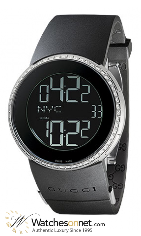 Gucci i-Gucci  Chronograph LCD Display Quartz Unisex Watch, Stainless Steel, Black Dial, YA114402