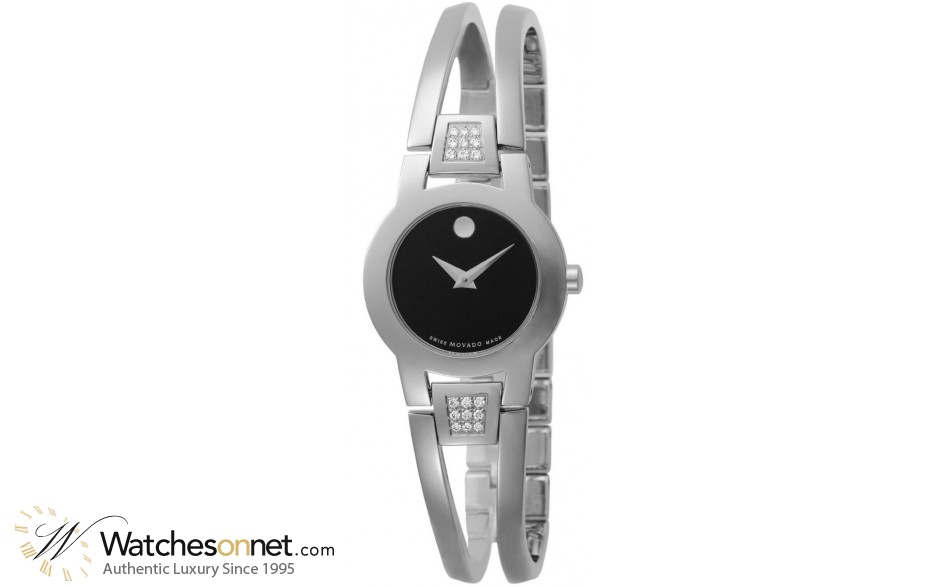 Movado Amorosa  Quartz Women's Watch, Stainless Steel, Black Dial, 604982