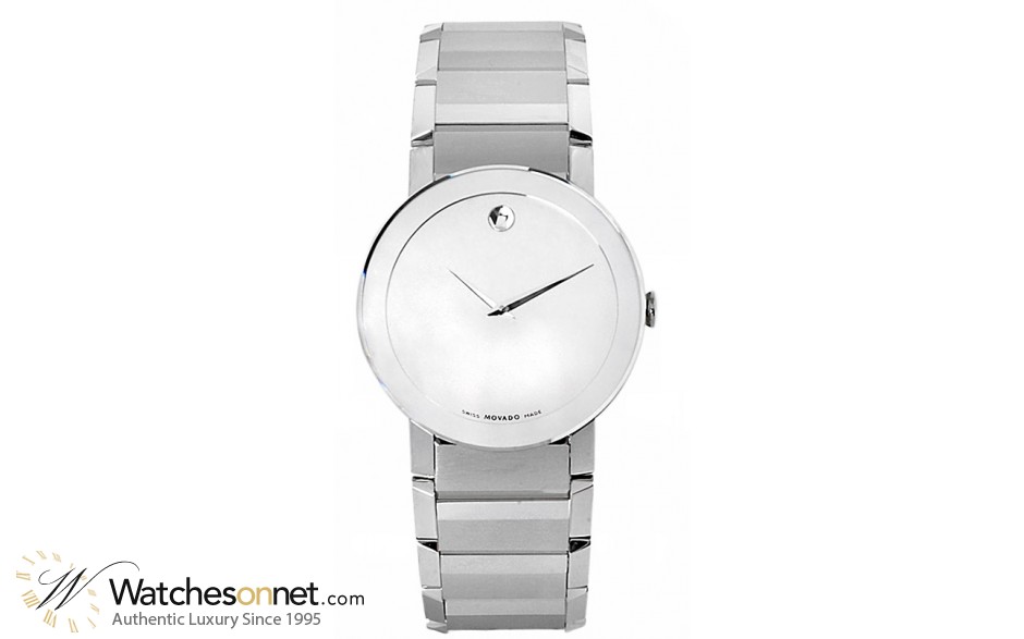 Movado Sapphire  Quartz Men's Watch, Stainless Steel, Silver Dial, 606093