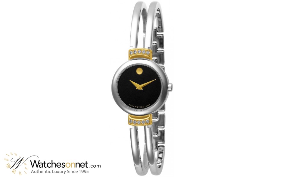 Movado Harmony  Quartz Women's Watch, Stainless Steel, Black Dial, 606240