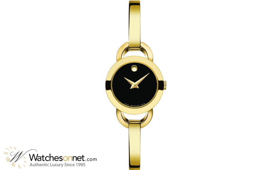 Movado Rondiro  Quartz Women's Watch, Gold Tone, Black Dial, 606888