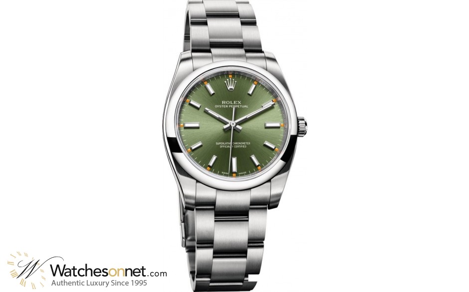 Rolex Oyster Perpetual 34  Automatic Women's Watch, Stainless Steel, Green Dial, 114200-GRN