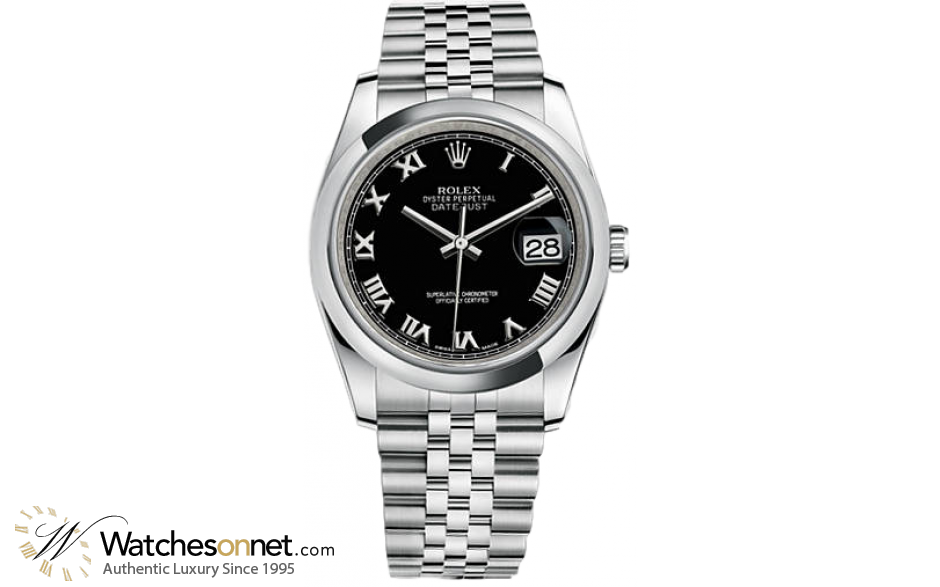 Rolex DateJust 36  Automatic Women's Watch, Stainless Steel, Black Dial, 116200-BLK-RN-J