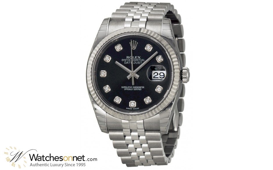 Rolex DateJust 36  Automatic Women's Watch, Steel & 18K White Gold, Black Dial, 116234-BLK-DIA-J