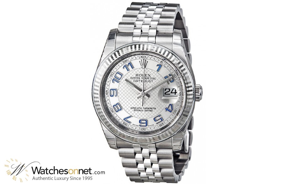 Rolex DateJust 36  Automatic Women's Watch, Steel & 18K White Gold, Silver Dial, 116234-SLV-BLU-J