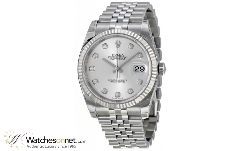 Rolex DateJust 36  Automatic Women's Watch, Steel & 18K White Gold, Silver Dial, 116234-SLV-DIA-J