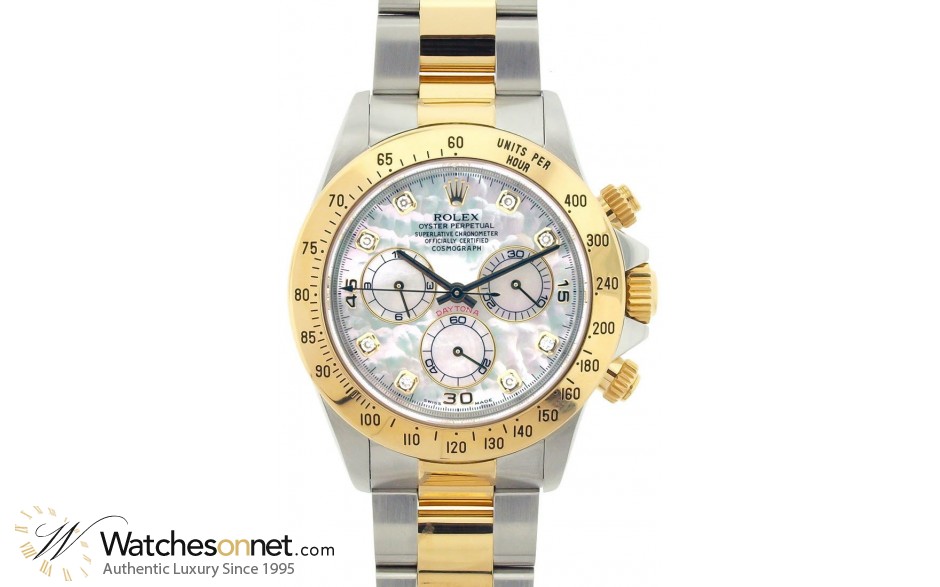 Rolex Cosmograph Daytona  Chronograph Automatic Men's Watch, 18K Yellow Gold, Mother Of Pearl & Diamonds Dial, 116523-MOP-WHT