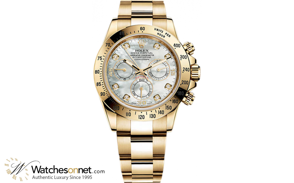 Rolex Cosmograph Daytona  Automatic Men's Watch, 18K Yellow Gold, Mother Of Pearl & Diamonds Dial, 116528-MOP-WHT