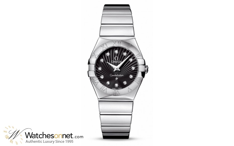 Omega Constellation  Quartz Women's Watch, Stainless Steel, Black & Diamonds Dial, 123.10.27.60.51.002