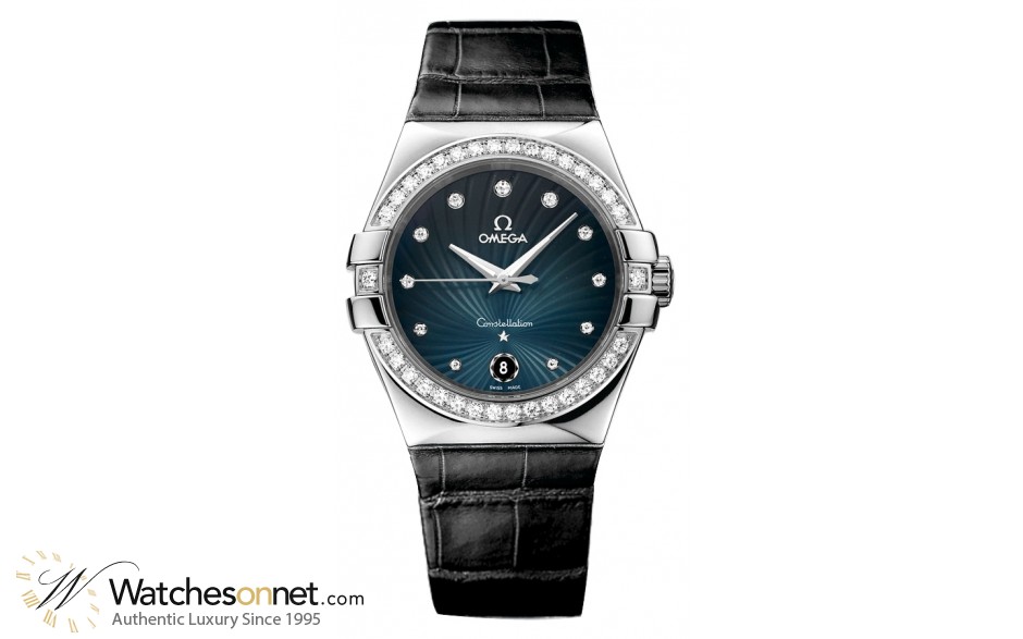 Omega Constellation  Quartz Women's Watch, Stainless Steel, Blue & Diamonds Dial, 123.18.35.60.56.001
