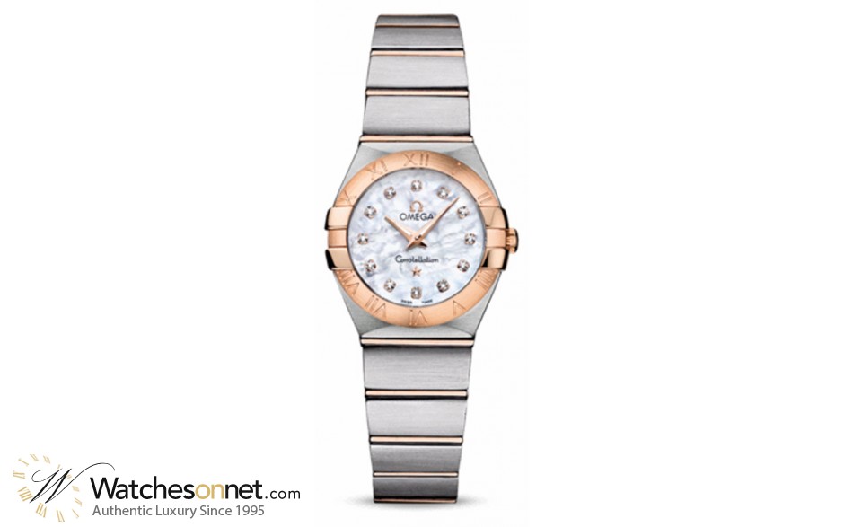 Omega Constellation  Quartz Small Women's Watch, 18K Rose Gold, Mother Of Pearl & Diamonds Dial, 123.20.24.60.55.001