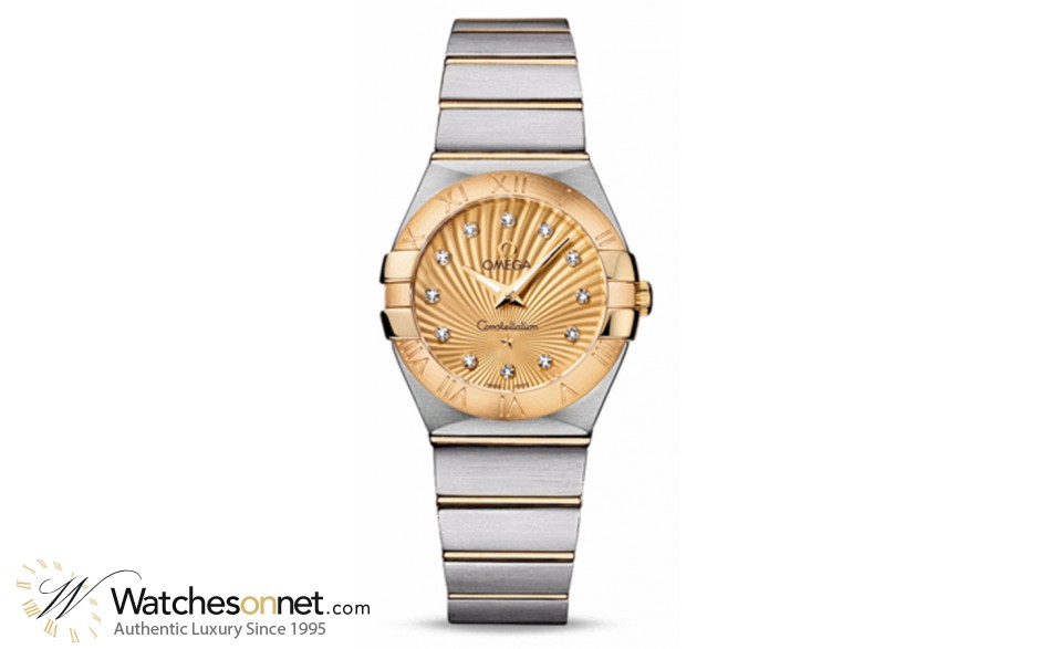 Omega Constellation  Quartz Women's Watch, 18K Yellow Gold, Champagne & Diamonds Dial, 123.20.27.60.58.001