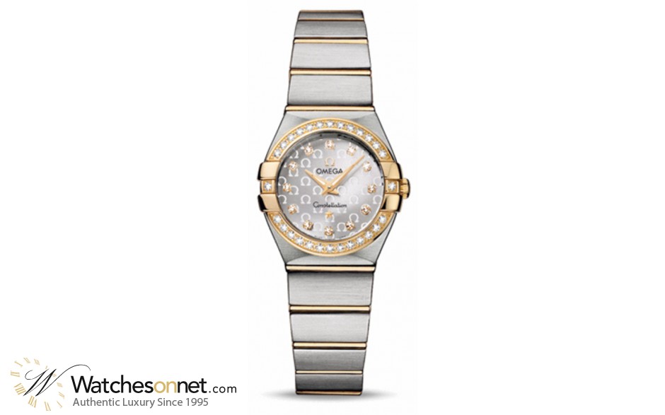 Omega Constellation  Quartz Small Women's Watch, 18K Yellow Gold, Silver & Diamonds Dial, 123.25.24.60.52.002