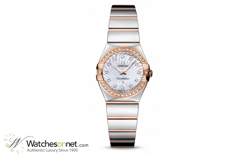 Omega Constellation  Quartz Small Women's Watch, 18K Rose Gold, Mother Of Pearl & Diamonds Dial, 123.25.24.60.55.006