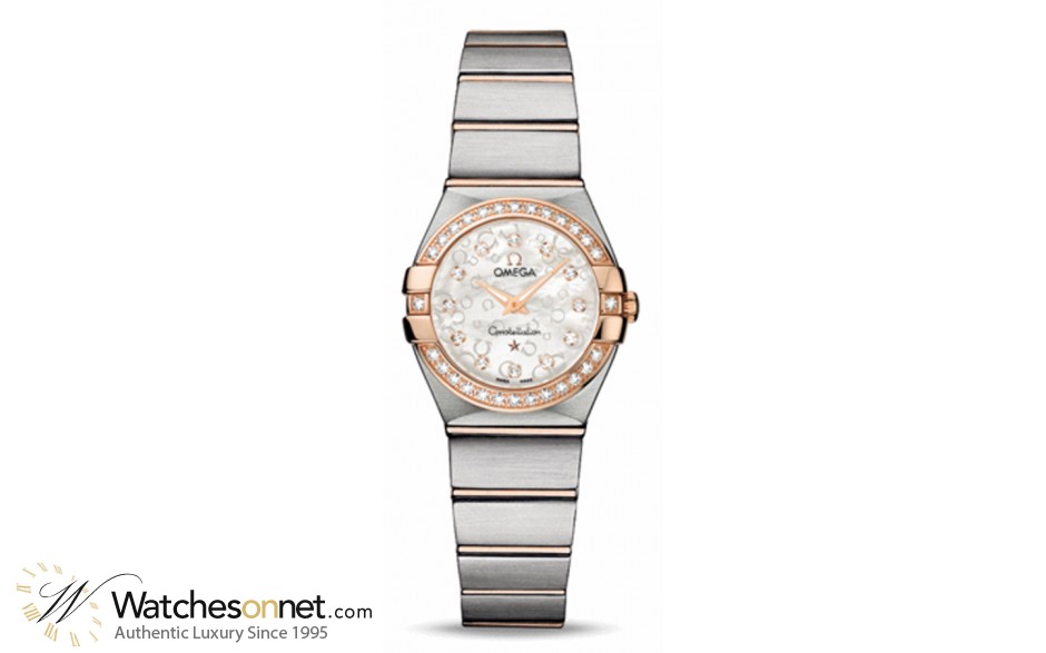 Omega Constellation  Quartz Small Women's Watch, 18K Rose Gold, Mother Of Pearl & Diamonds Dial, 123.25.24.60.55.009